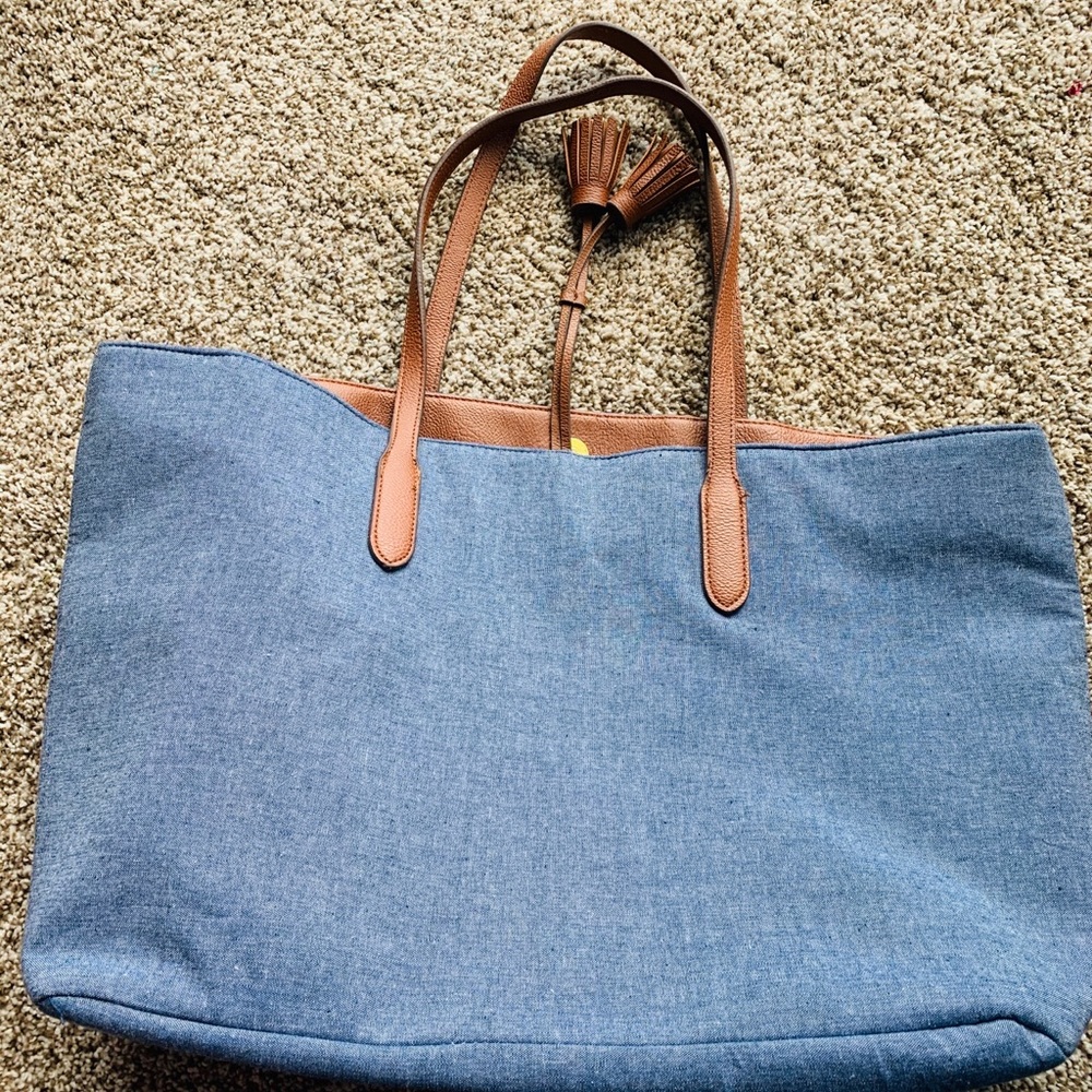 Large blue canvas tote bag